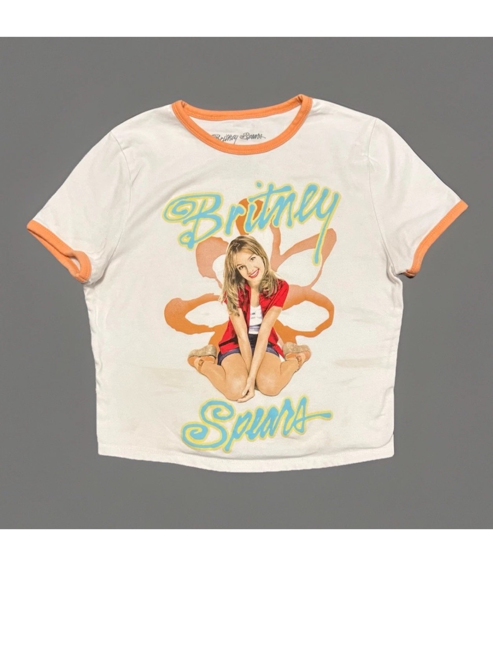 White and Orange Ringer Graphic Tee - Britney Spears